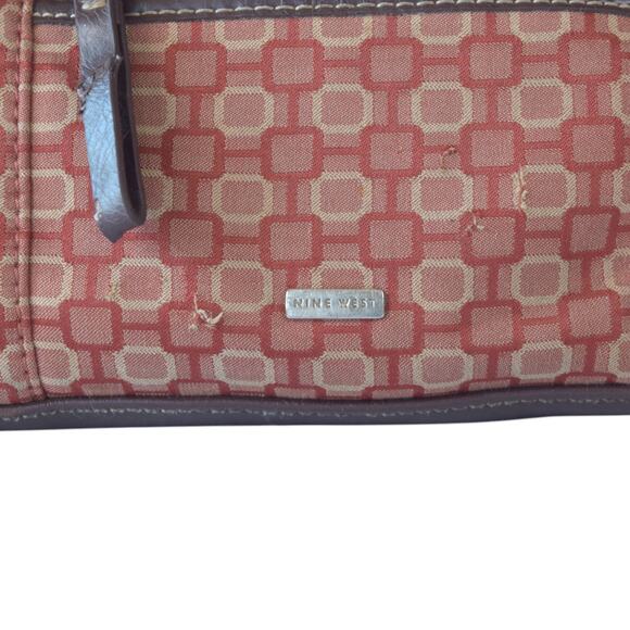 Vintage Nine West Tapestry Mini Handbag Brown Faux Leather Top Handle Purse Y2K - Picture 2 of 8